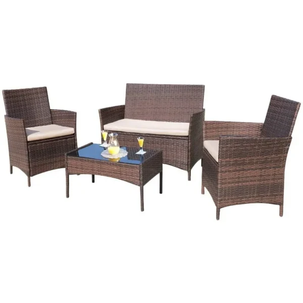 4-Piece Rattan Patio Furniture Set