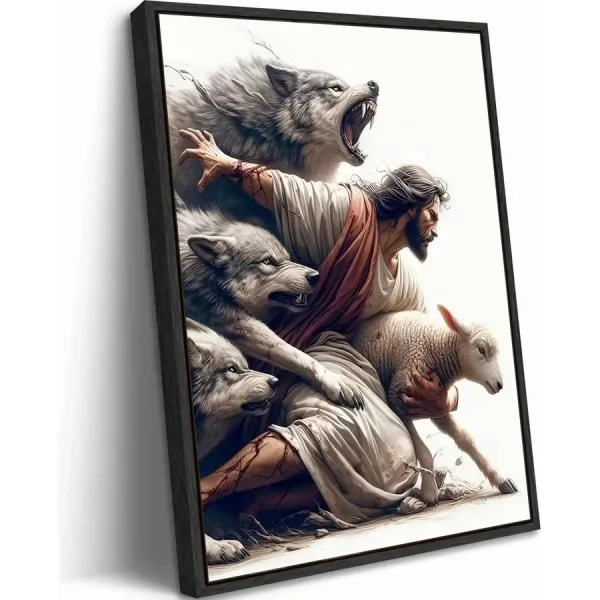 Jesus and Lamb Framed Canvas
