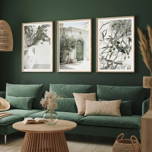 3-Piece Set of Italian City Art Green Olive Tree