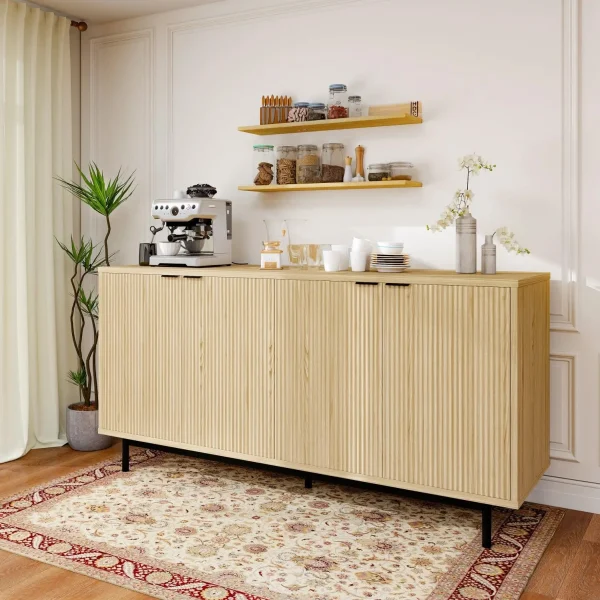 58" Fluted Buffet Sideboard Storage Cabinet 4 Doors