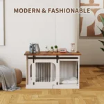 Modern wooden dog crate bench with cushion
