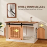 Three-door pet crate cabinet in living room