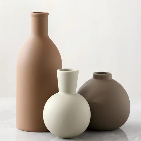 3-Piece Ceramic Vase Set | Neutral Rustic Home Decor