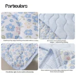Blue floral quilted bedding close-up details