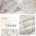 Gray botanical printed bedding set on bed
