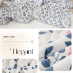 White duvet cover with blue leaf pattern