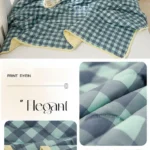 Green checkered duvet with beige underside