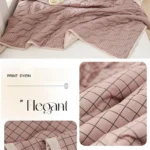 Blush pink checkered quilt and pillows