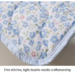 Blue floral quilted mattress pad corner