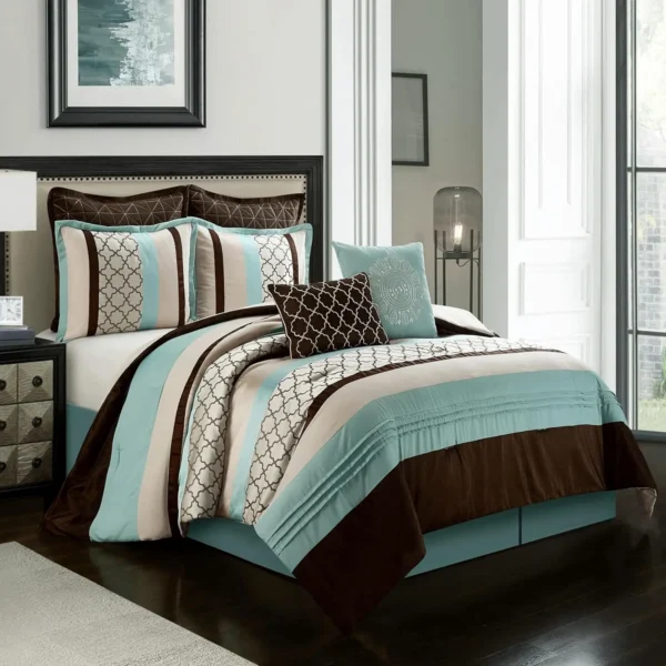 Brown, Aqua, and Beige Comforter Set King, 16 Pieces - Color Options Available!