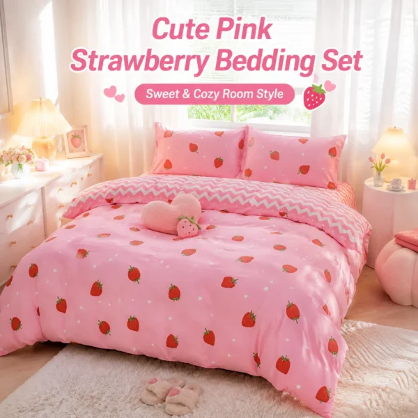 Pink Strawberry Pattern Duvet Cover Set