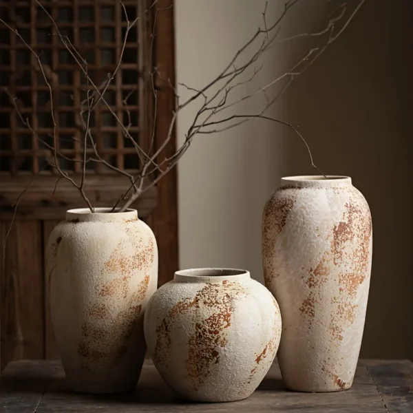 Elegant Retro Ceramic Flowerpot with White Spots