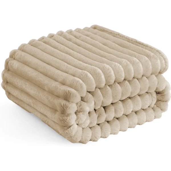 A Soft Cozy Faux Fur Rabbit Stripped Blanket